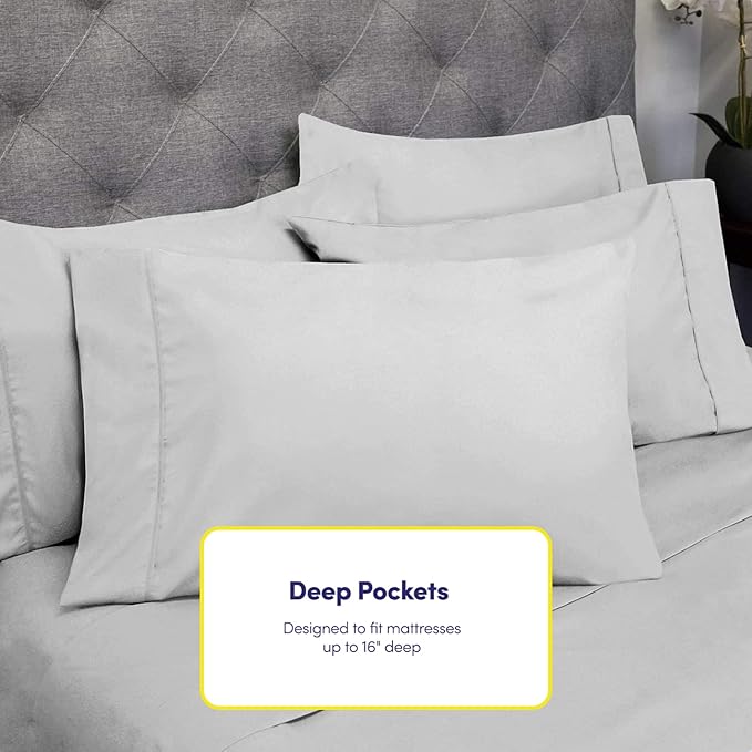 Twin XL Size Bed Sheets - 4 Piece 1500 Supreme Collection Fine Brushed Microfiber Deep Pocket Twin X-Large Sheet Set Bedding - 1 EXTRA PILLOW CASES, GREAT VALUE, Twin XL, Silver