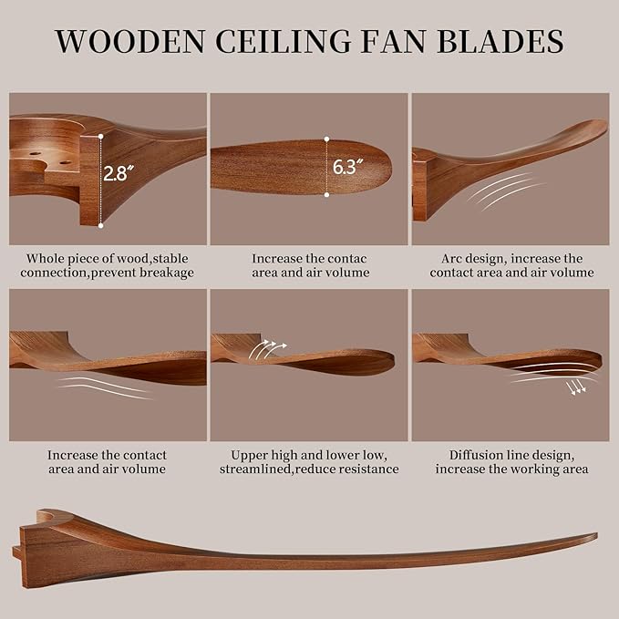 Obabala Ceiling Fans with Lights and Remote, 70inch Outdoor Ceiling Fan 3 Solid Wood Blades Fan with 3 Downrods for Patios, Modern Ceiling Fan with Noiseless Reversible DC Motor (Solid Wood, 70in)