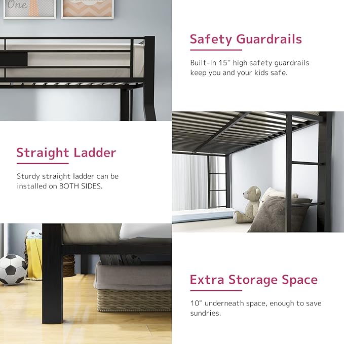 Acme Limbra Frame Twin Over Queen Metal Bunk Bed with Ladder in Sandy Black