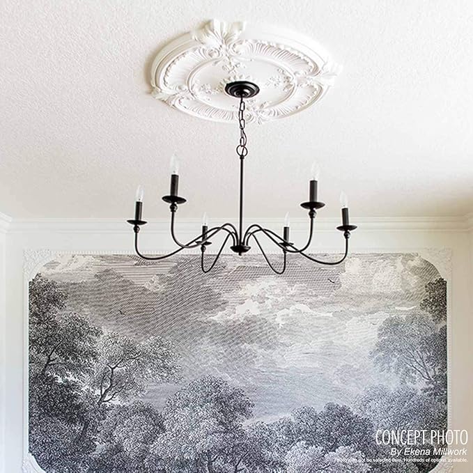 12 1/2"OD x 3 7/8"ID x 3/4"P Bradford Ceiling Medallion (Fits Canopies up to 6 5/8"), Hand-Painted Frost