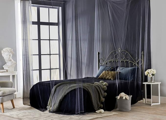 TRUEDAYS Four Corner Post Bed Canopy, Full/Queen/King Size, Black