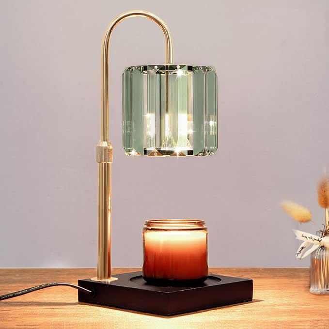 Candle Warmer Lamp with Timer, Dimmable Candle Wamer Adjustable Height, Glass Modern Candle Melter Lamp, Elegant Home Decor, Green, Gifts for Women Mom
