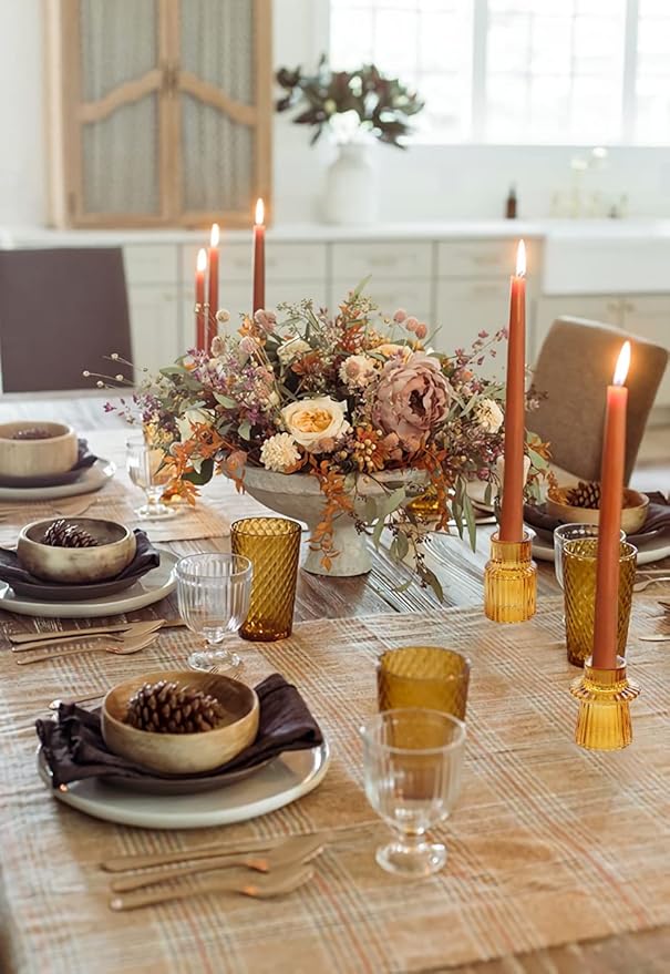 Vixdonos Taper Glass Candlestick Holders Tealight Candle Holders for Table Centerpieces, Wedding Decor and Dinner Party (6 Pcs, Amber)