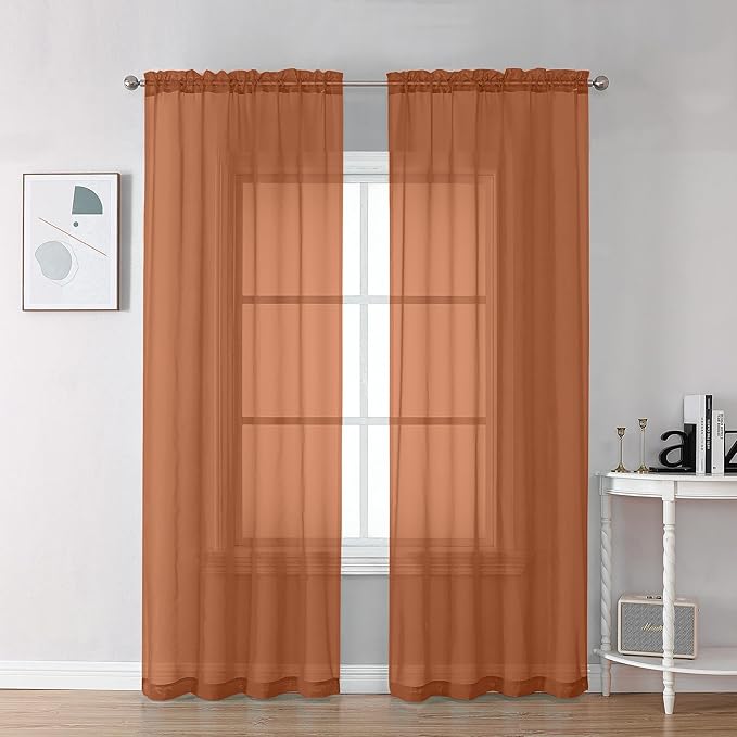Chyhomenyc Orange Sheer Curtains 78 Inches Long 2 Panels Set for Living Room, Light Filtering Voile Lightweight Bedroom Curtains, Rod Pocket Solid Window Treatment Drapes, Each 42W x 78L
