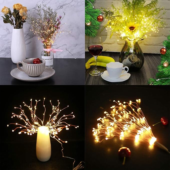 2 Pack Starburst Sphere Lights,200 LLED Firework Lights, 8 Modes Dimmable Remote Control Waterproof Hanging Fairy Light, Copper Wire Light for Patio Parties Christmas (Battery Operated)