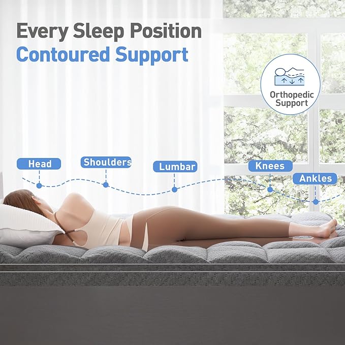 Dual Layer 3 Inch Memory Foam Mattress Topper King Size, 2 Inch Cooling Gel Memory Foam Plus 1 Inch Pillow Top Mattress Pad Cover, with 8-21 Inch Deep Pocket, Grey