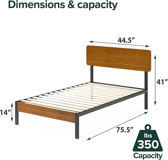 ZINUS Olivia Metal and Bamboo Platform Bed Frame, No Box Spring Needed, Wood Slat Support, Easy Assembly, Twin