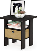 Furinno ANDREY Side Table, End Table, Night Stand with Open Shelves and Storage Bin, Bedside Table, for Living Room, Bedroom, Espresso