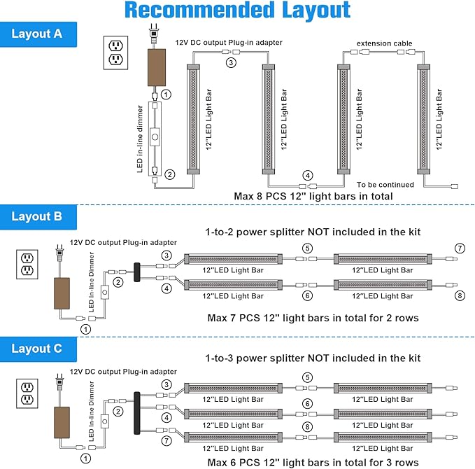Litever Kitchen Under Cabinet LED Lighting Kit, Super Bright, 6 PCS 12 Inches Light Bars, Plug-in or Hardwire Power Adapter, 31W 2000 Lumen, for Cabinet Counter Shelf Workbench (Daylight White 5000K)
