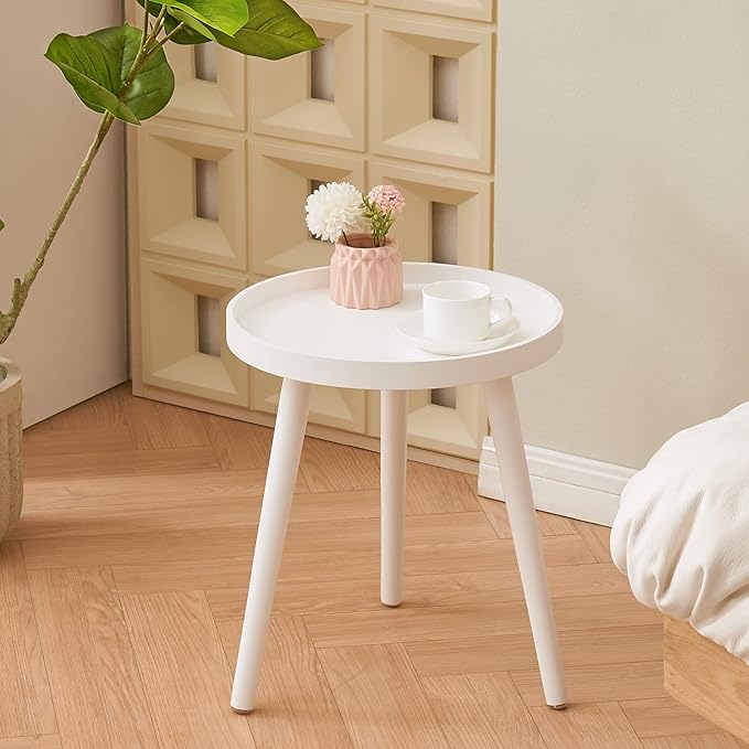 Apicizon White Round Side Table Set of 2, Tray Nightstand Sofa Coffee End Table for Living Room, Bedroom, Small Spaces, Easy Assembly Bedside Table, 15 x 18 Inches, White