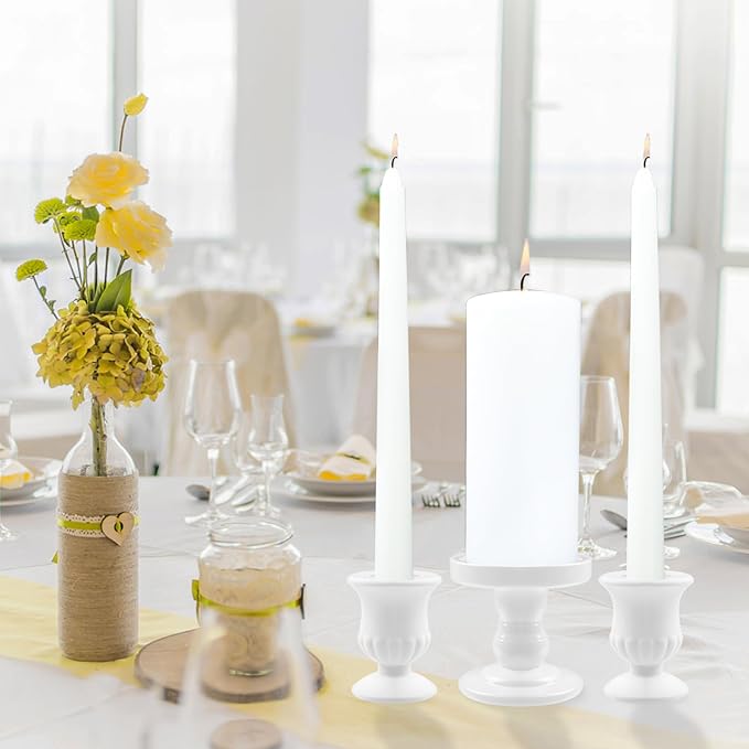 White Unity Candle Holder - Glass Candle Holders for Pillar Candles Taper Candles, Glass Candlestick Holders Set of 3, Decorative Clear Glass Candlestick Holder for Wedding Church Centerpiece