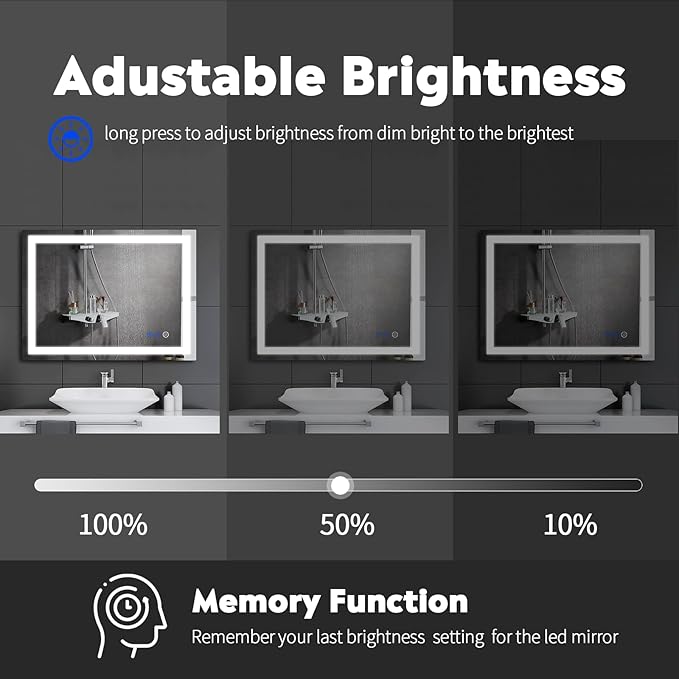 36 x 28 LED Bathroom Mirror with Lights Led Mirror Bathroom Lighted Large Wall-Mounted Vanity Mirror Smart Touch Button,Anti-Fog,Waterproof,Stepless Dimmable,Adjustable Color