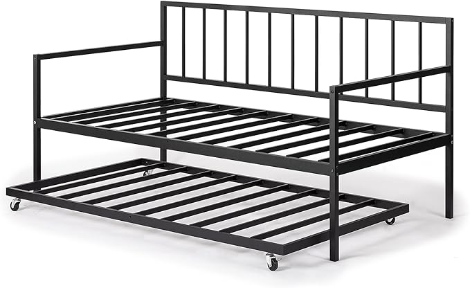 ZINUS Eden Metal Daybed with Trundle, Mattress Foundation with Steel Slat Support, Easy Assembly, Twin