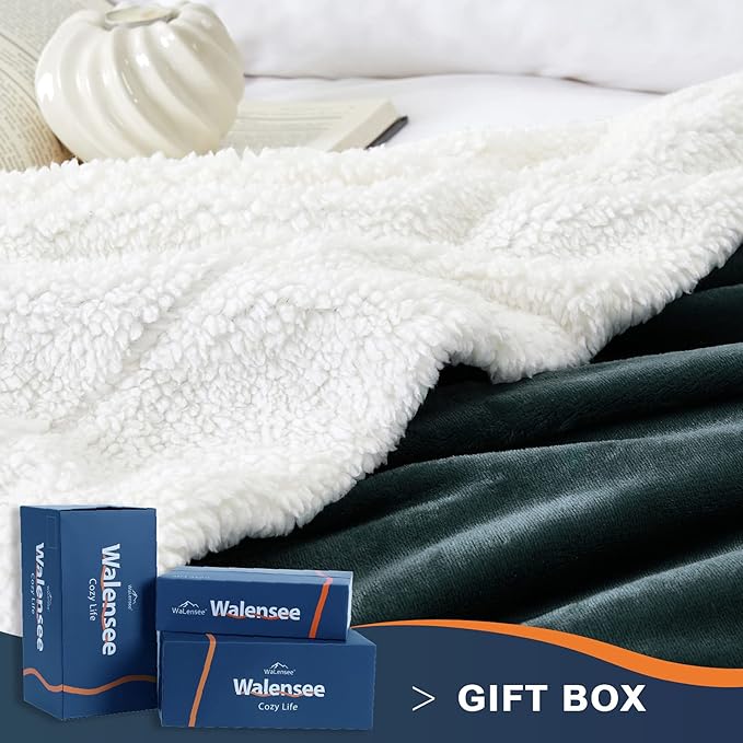 Walensee Sherpa Fleece Blanket (King Size 108”x90” Forest Green) Plush Throw Fuzzy Super Soft Reversible Microfiber Flannel Blankets for Couch, Bed, Sofa Ultra Luxurious Warm and Cozy for All Seasons