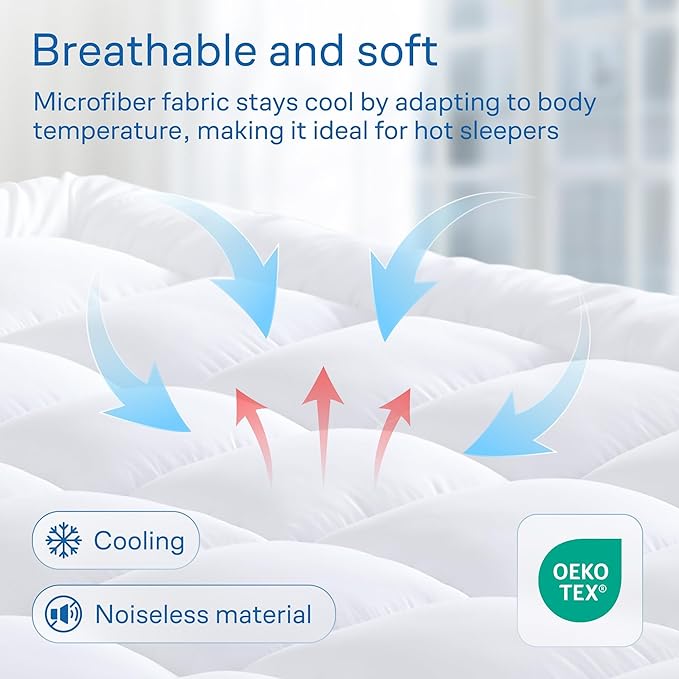 Ultra Soft Queen Mattress Topper - Cloud-Like Mattress Pad for Back Pain Relief - Breathable Cooling Material for Hot Sleepers