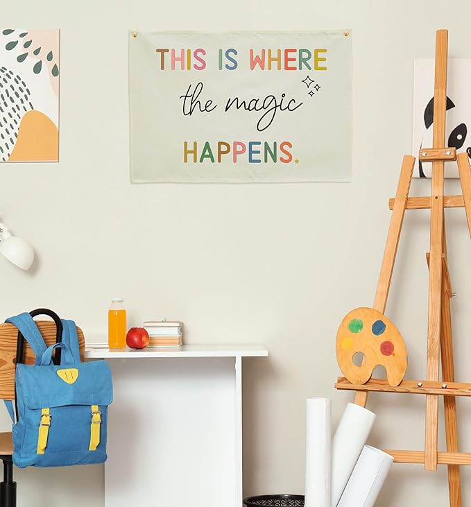 Boho Rectangular Banner Flag Wall Sign Decor Gift for Baby Boy Girl Kids,Nursery Baby Room Bedroom Living Room Office Decor-This Is Where the Magic Happen-Baby,Shower Birthday Christmas Gift