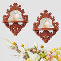 Three-Dimensional Relief Candle Sconces Set 2 Rustic Wall Mount Candle Holders Wood Hanging Wall Decor Mirrored Wall Art Hand Carved Home Decoration Brown