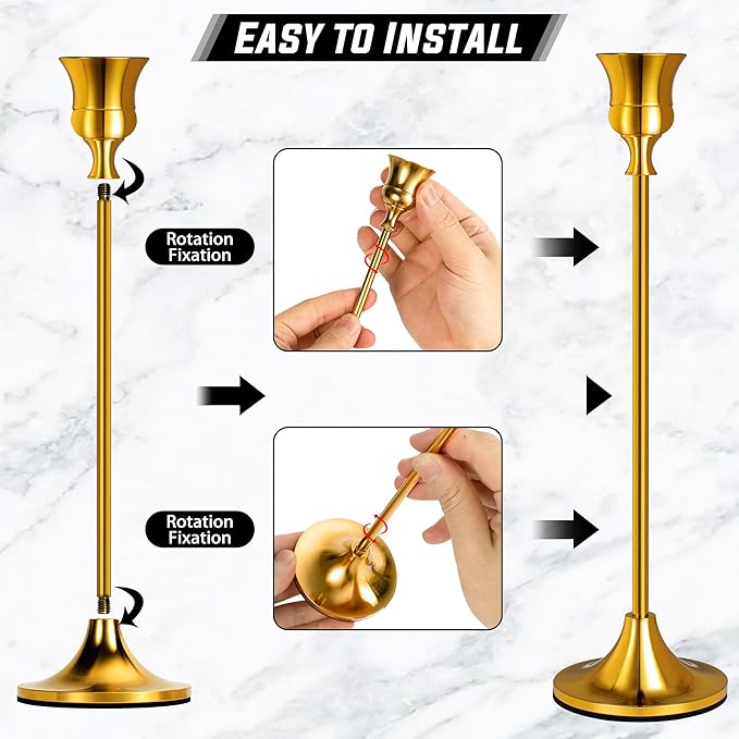 6pcs Gold Candle Stick Holder Candle Sticks Holder Decor Candle Holders for Candlesticks Candle Holders for Pillar Candles Gold Taper Candle Holder