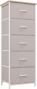 Somdot Dresser for Bedroom with 5 Drawers, Storage Organizer Chest of Drawers with Removable Fabric Bins for Closet Bedside Living Room Laundry Entryway Hallway, Ash Grey