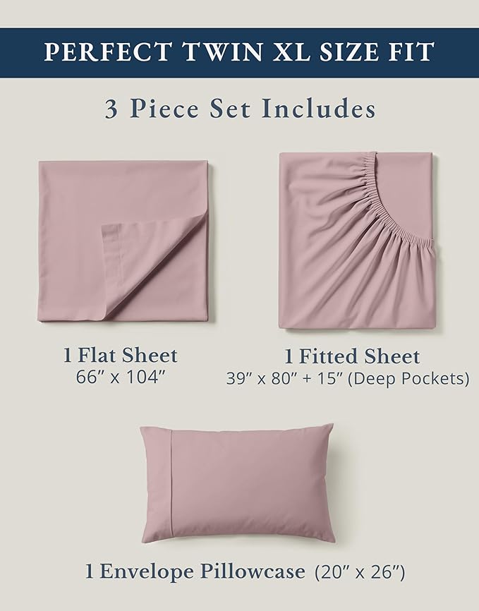 LANE LINEN 100% Organic Cotton Eco Friendly Extra Large Twin Sheets for Hospital Bed, Fully Elasticized Reinforsed Seams in Fitted Pocket, Machine Washable Deep Pocket Twin XL Bedding- Lilac