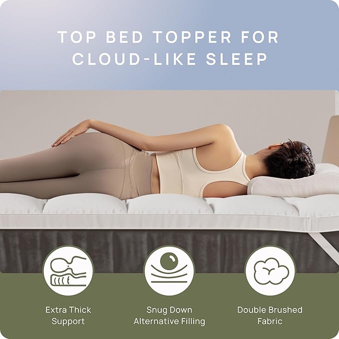 Extra Thick Fitted Mattress Topper - Queen Size | Soft & Cooling Pillow Top Mattress Pad & Protector | Bed Topper for Back Pain, Straps Stretch 6" to 22" Deep