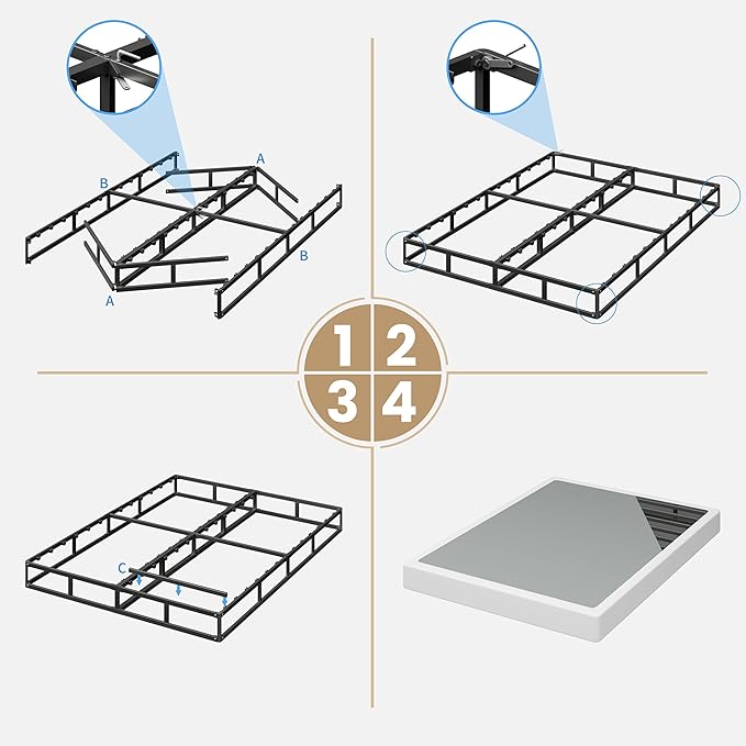 Box Spring Twin Size, 7 Inch Low Profile Metal Frame Mattress Foundation, 3000 lbs Heavy Duty Boxspring with Fabric Cover, Easy Assembly, Noise Free, Non-Slip