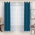 BONZER Mix and Match Curtains - 2 Pieces Branch Print Sheer Curtains and 2 Pieces Blackout Curtains for Bedroom Living Room Grommet Window Drapes, 37x84 Inch/Panel, Teal, Set of 4 Panels