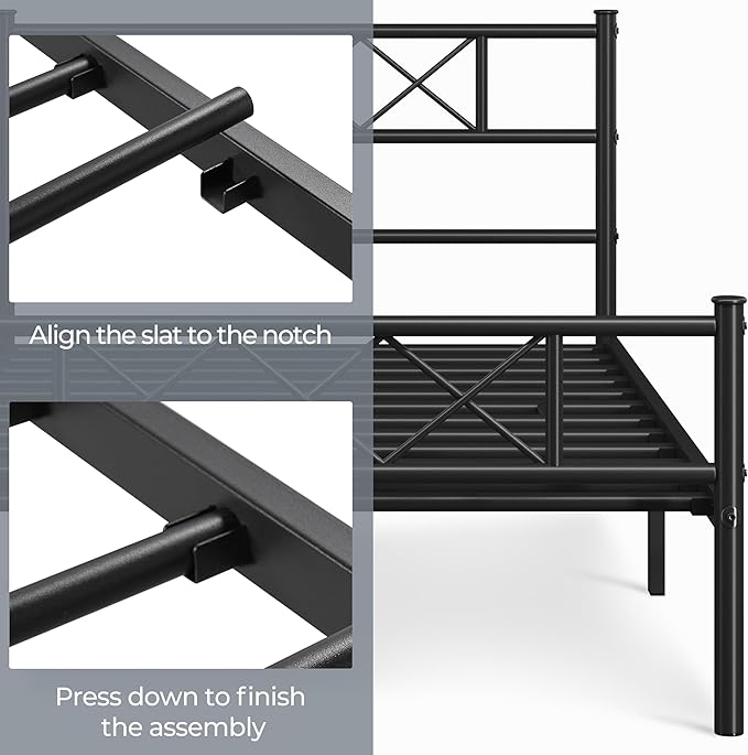 Yaheetech Twin Size Metal Platform Bed Frame with Simple Headboard and Footboard, Mattress Foundation for Under Bed Storage, Steel Slat Support, No Box Spring Needed, Easy Assembly, Black