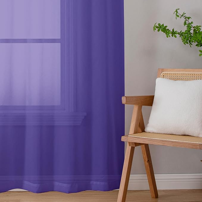 Chyhomenyc Purple Sheer Curtains 96 inches Long 2 Panels, Light Filtering Soft Airy Solid Elegant Voile Window Treatment Drapes for Bedroom Living Room Wedding Party Decor, 42 Wx96 L, 8FT L