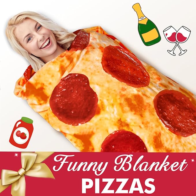 Jorbest Pizza Blanket Adult Size 90 Inches Birthday Gifts for Women Men Mom, Food Blanket Funny Gifts for Girlfriend Boyfriend, 285 GSM Soft Flannel Pizza Throw Blanket for Adult Kids (Red)