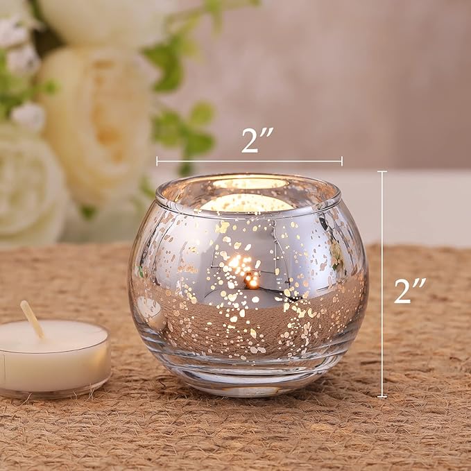 Volens 24PCS Silver Votive Candle Holders for Table Centerpieces, Round Mercury Glass Candle Holders Bulk for Wedding Reception, Birthday, Parties, and Home Decorations