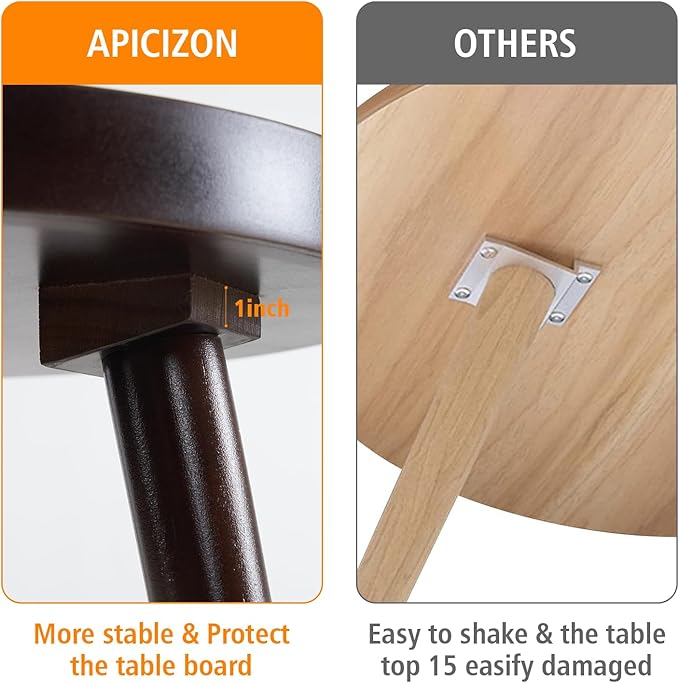 Apicizon Brown Round Side Table Set of 2, Tray Nightstand Sofa Coffee End Table for Living Room, Bedroom, Small Spaces, Easy Assembly Bedside Table, 15 x 18 Inches, Brown