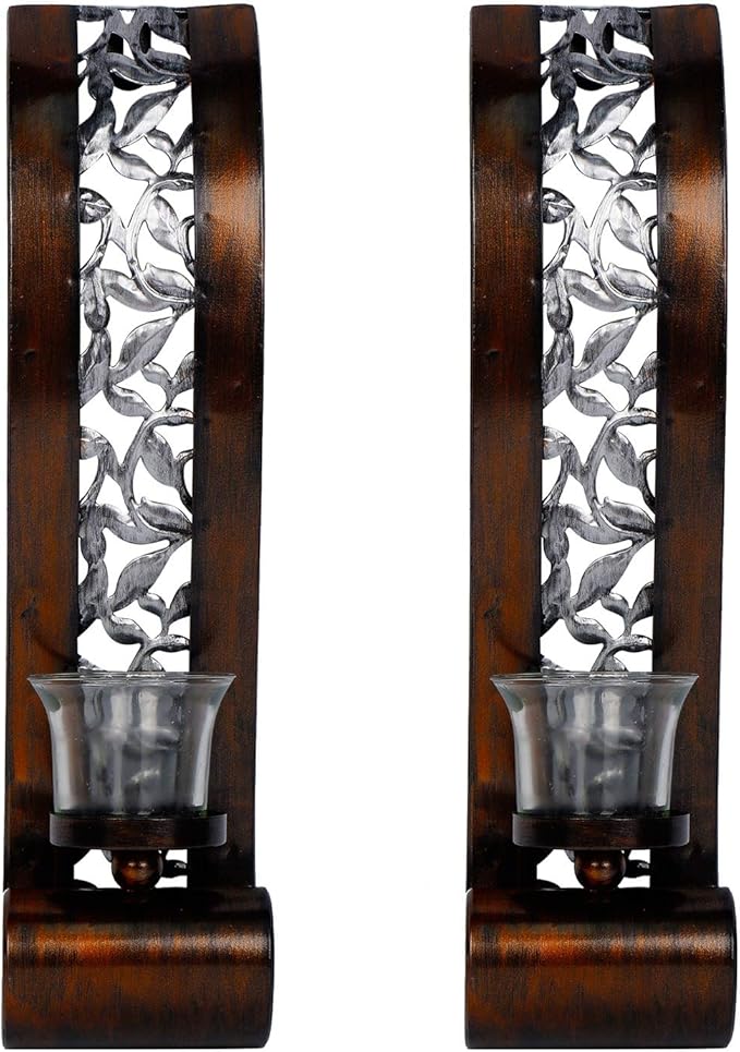 Wall Sconce 14.4 x 3.5 Inch, with Tea Light Candle Holder Antique Bronze Style Metal Wall Art Decorations for Living Room, Bathroom, Dining Room and Office, Set of 2