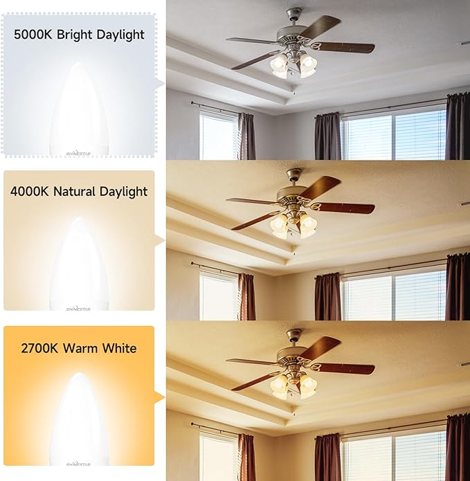 SHINESTAR E12 LED Candelabra Light Bulbs 40 Watt Equivalent, 5000K Daylight White 470 Lumen Chandelier Bulb, 6W B11 Candle Small Base Ceiling Fan Light Bulbs, Non-Dimmable, Pack of 6