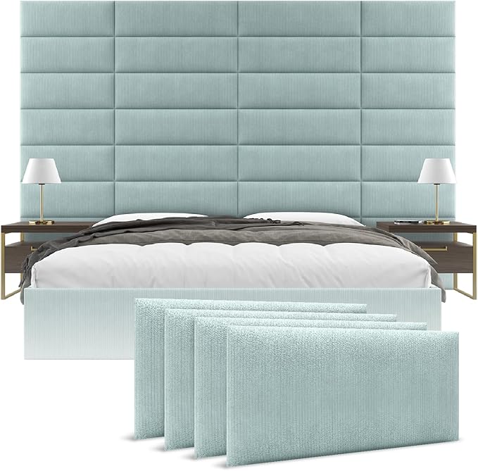 Vänt Upholstered Wall Panels - King/Cal King Size Wall Mounted Headboards - Ribbed Iceland Blue - Twin/King - Set of 4 Panels (Each Individual Panel 39"x11.5")
