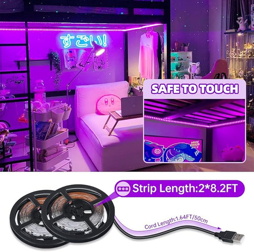 16.4FT Black Light Strip with USB Plug + Battery Box, Adhesive 300LEDs Blacklight Fixture, Battery & USB Operated for Glow Neon Party Birthday Glass Cabinet Fluorescent Poster Fishing Boat