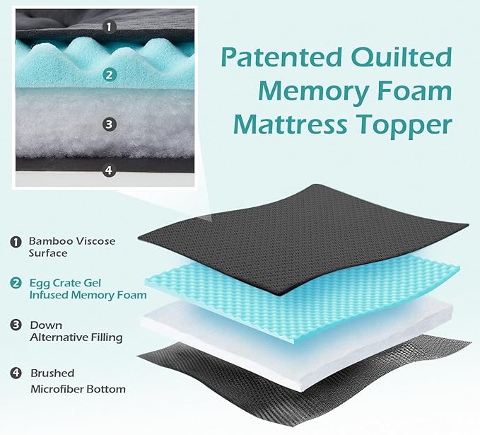 Hansleep Full Size Mattress Topper Viscose Derived from Bamboo, Memory Foam Pillow Top Mattress Topper Full with Deep Pocket, Breathable Mattress Pad for Back Pain Relief, 54" x75", Charcoal Grey