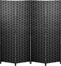 FDW Room Divider 6FT Wall Divider Wood Screen 4 Panels Wood Mesh Hand-Woven Design Room Screen Divider Indoor Folding Portable Partition Screen,Black