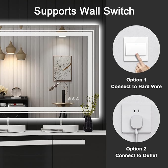 27.6" x 19.7" LED Bathroom Mirror with Lights, Front and Backlit Mirror, Anti-Fog Lighted Vanity Mirror, Stepless Dimmable, 3 Colors LED Mirror (Horizontal/Vertical)