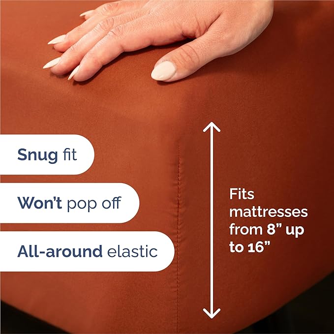 Split King 7 Piece Sheet Set - Comfy Breathable & Cooling - Soft Hotel Luxury Bedding Set with 8-16 Inch Deep Pockets - 1 Flat & 2 Fitted Sheet & 4 Pillowcases - Wrinkle Free & Easy Care - Terracotta