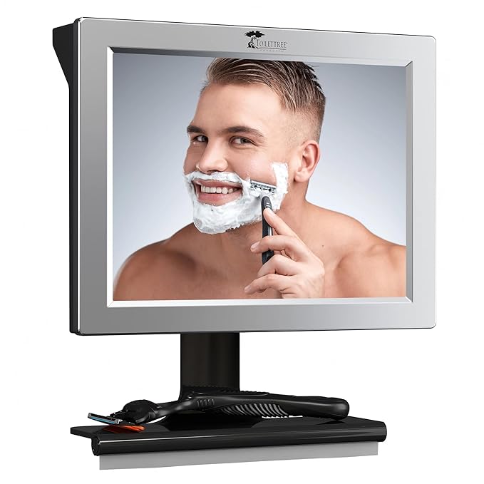 ToiletTree Products Fogless Shower Mirror with Squeegee - Anti-Fog Mirror - Adjustable Shaving Mirror with a Squeegee - Rust-Proof, Impact-Resistance Bathroom Shower Mirror