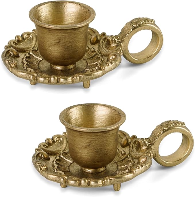 NIKKY HOME Gold Taper Candle Holders Set of 2, Vintage Metal Candlestick for Table Centerpieces, Wedding, Christmas Mantel Decor, Housewarming Gift