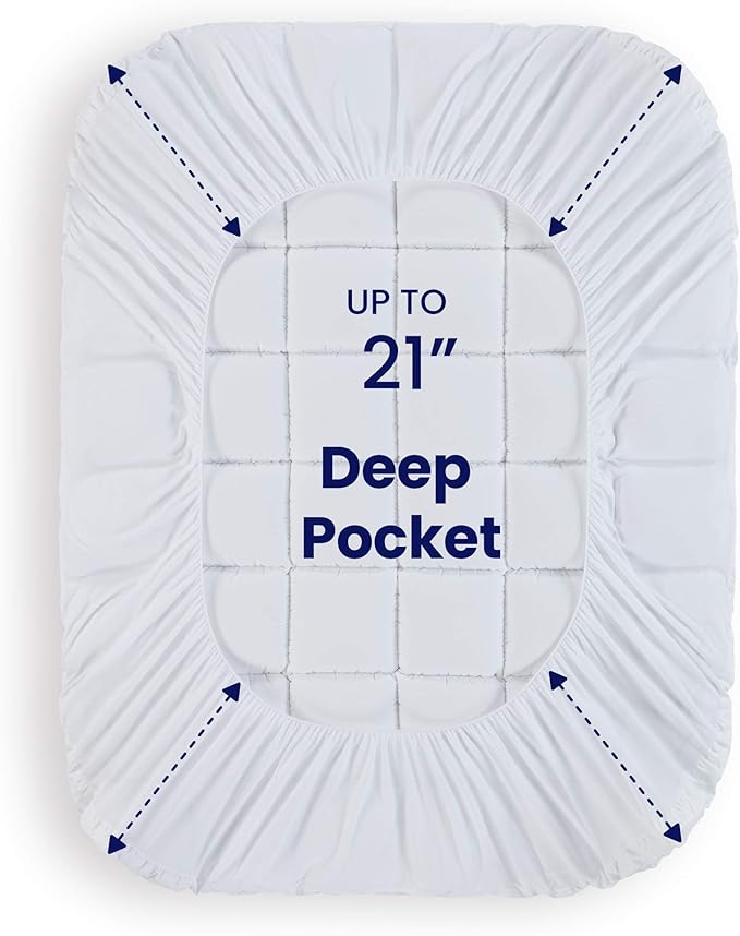 SLEEP ZONE Queen Size Cotton Mattress Pad, Machine Washable Mattress Protector Cover, Soft Cotton Top Cooling Mattress Topper Fits 8-21 inch Deep Pocket, Queen