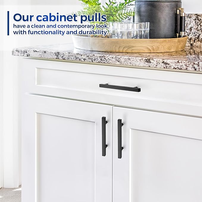 JOY DECOR 45 Pack 3-1/2 Inch Matte Black Square Cabinet Handles Stainless Steel Cabinet Hardware Pulls for Kitchen and Drawers with 6 Inch Overall Length