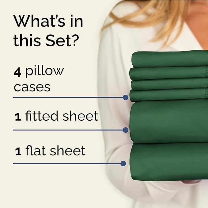 Full 6 Piece Sheet Set - Comfy Breathable & Cooling - Ultra Soft Hotel Luxury Bedding Set w/ 8-16 Inch Deep Pockets - 1 Flat & 1 Fitted Sheet & 4 Pillowcases - Cozy, Wrinkle Free & Easy Care - Emerald