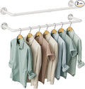 OROPY Industrial Pipe Clothes Rack Wall Mounted Set of 2, 38.4 inches Heavy Duty Iron Pipe Clothing Garment Rail, Multi-Purpose Clothing Hanging Rod for Laundry Room and Closet Storage, White
