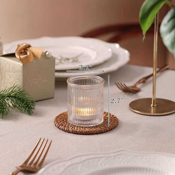 8Pcs Ribbed Votive Candle Holders, Tea Light Candle Holder Glass, Clear Candle Holders for Wedding Table Decor, Home and Holiday Decor