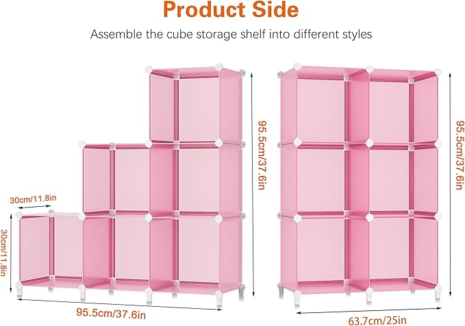 HOMIDEC 6-Cube Storage Shelf, Storage Bookcase Bookshelf with Metal Hammer, Storage Cubes Organizer Cabinet for Kids, Closet, Bedroom, Bathroom, (11.8x11.8x11.8 inch), Light Pink