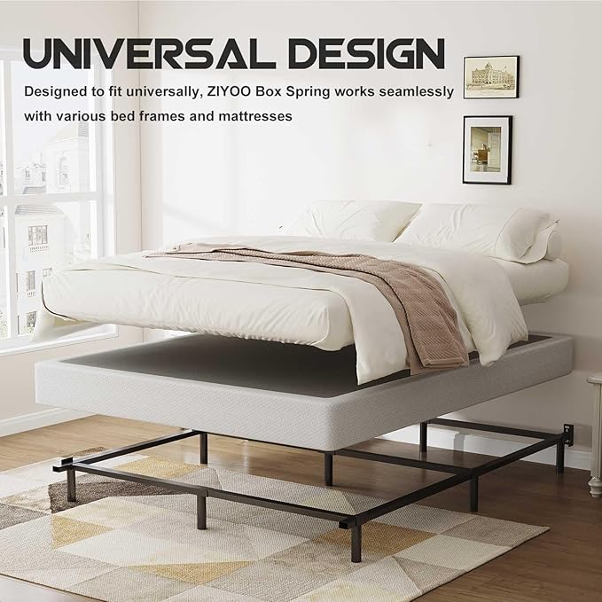 ZIYOO Twin XL Box Spring and Cover, 9 Inch High Profile BoXspring, Easy Assembly, Mattress Foundation, Heavy Duty Metal Steel Structure, Quiet Noise-Free Easy Assembly