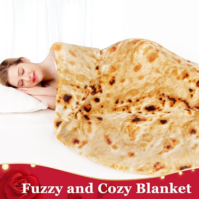 Jorbest Burritos Tortilla Throw Blanket Birthday Gifts for Adult and Kids, Realistic Tortilla Food Blanket Funny Gifts for Women Men Teen Mom Dad, 285 GSM Soft Flannel Taco Blanket (Tan, 60 inches)